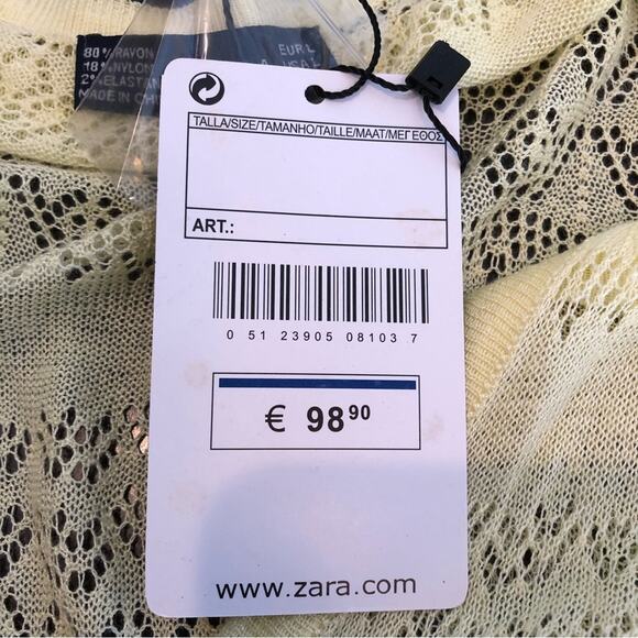 Zara Knitwear pale soft yellow open knit crochet button cardigan size Large NWT - Picture 7 of 13